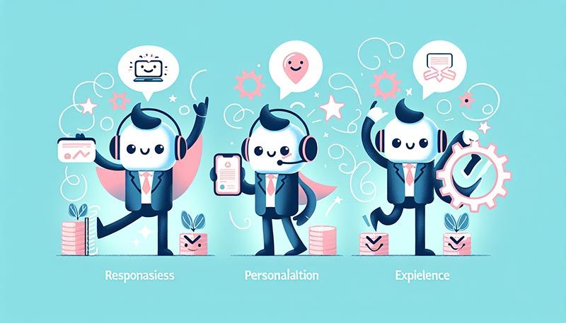 Illustration of elements of great customer service such as responsiveness and expertise